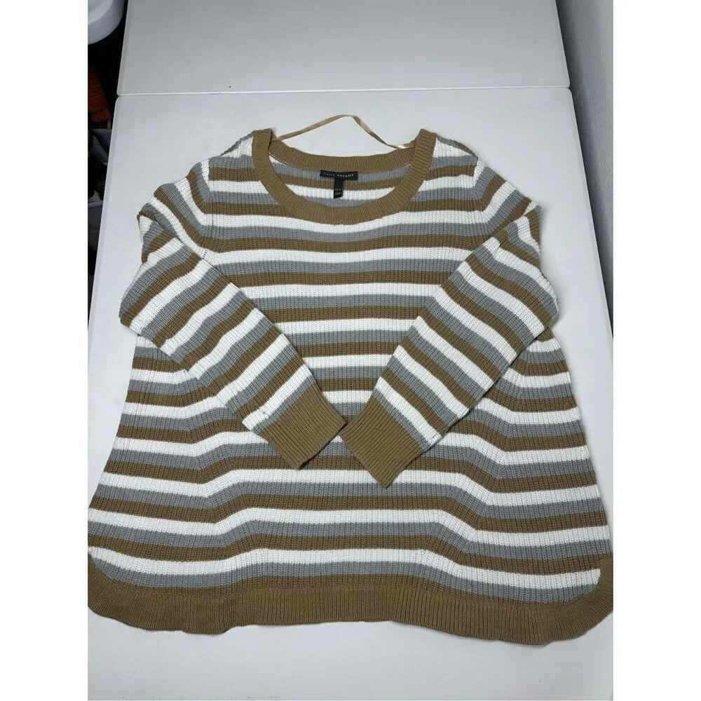Lane Bryant Women's Curved-Hem Ribbed Sweater Tan/Gray  Sz 22/24 Cotton Blend